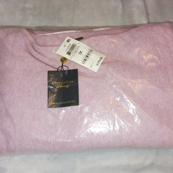CHARTER CLUB NWT 1X Chantilly Pink 100% Cashmere Boatneck LS Shirttail Sweater - Picture 3 of 4